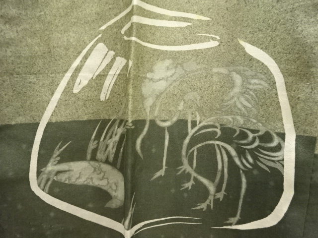 アンティーク　文字に鶴・檜扇模様男物長襦袢